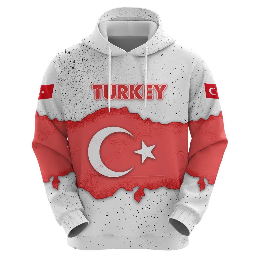 Turkey Flag Map Red and White Zip Hoodie with National Symbol