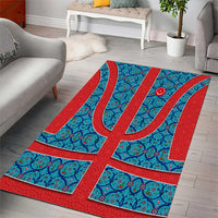 Blue Turkish Traditional Pattern and Red Area Rug with National Flag Emblem