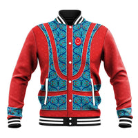 Blue Turkish Traditional Pattern and Red Baseball Jacket with National Flag Emblem