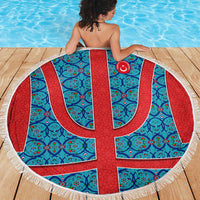 Blue Turkish Traditional Pattern and Red Beach Blanket with National Flag Emblem
