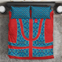 Blue Turkish Traditional Pattern and Red Bedding Set with National Flag Emblem