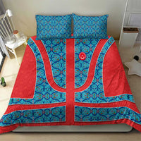 Blue Turkish Traditional Pattern and Red Bedding Set with National Flag Emblem