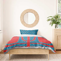 Blue Turkish Traditional Pattern and Red Bedding Set with National Flag Emblem