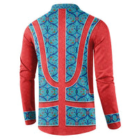 Blue Turkish Traditional Pattern and Red Button Sweatshirt with National Flag Emblem