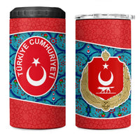 Blue Turkish Traditional Pattern and Red 4 in 1 Can Cooler Tumbler with National Flag Emblem