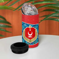 Blue Turkish Traditional Pattern and Red 4 in 1 Can Cooler Tumbler with National Flag Emblem