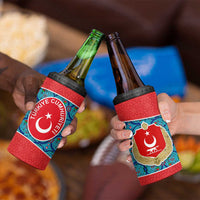 Blue Turkish Traditional Pattern and Red 4 in 1 Can Cooler Tumbler with National Flag Emblem