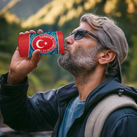 Blue Turkish Traditional Pattern and Red 4 in 1 Can Cooler Tumbler with National Flag Emblem