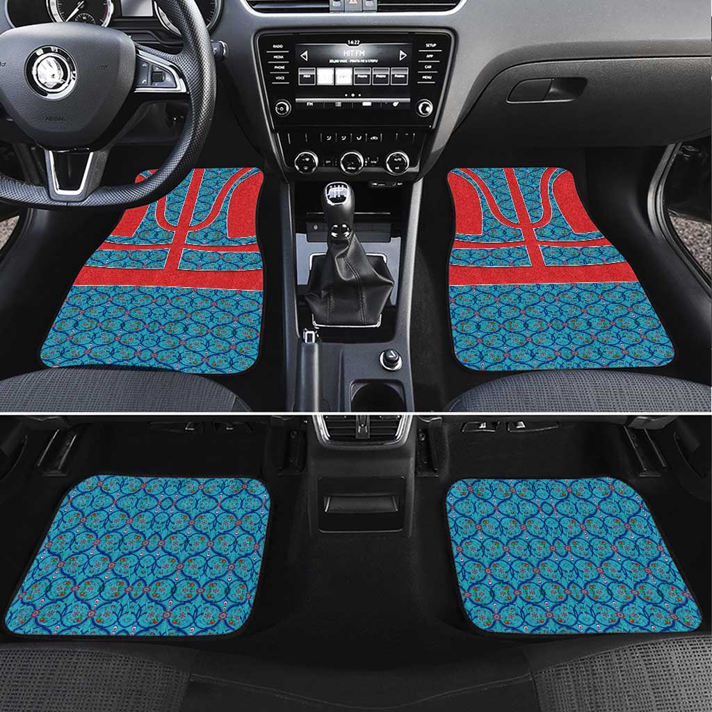 Blue Turkish Traditional Pattern and Red Car Mats with National Flag Emblem