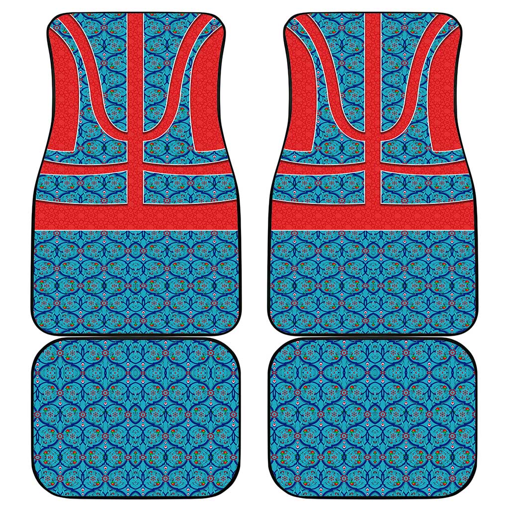 Blue Turkish Traditional Pattern and Red Car Mats with National Flag Emblem