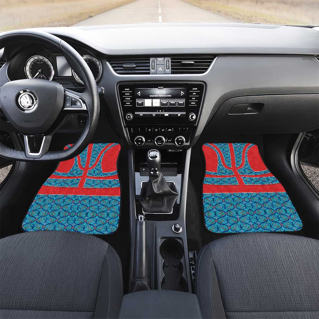 Blue Turkish Traditional Pattern and Red Car Mats with National Flag Emblem