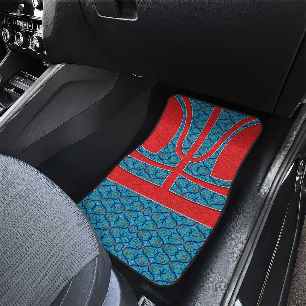 Blue Turkish Traditional Pattern and Red Car Mats with National Flag Emblem