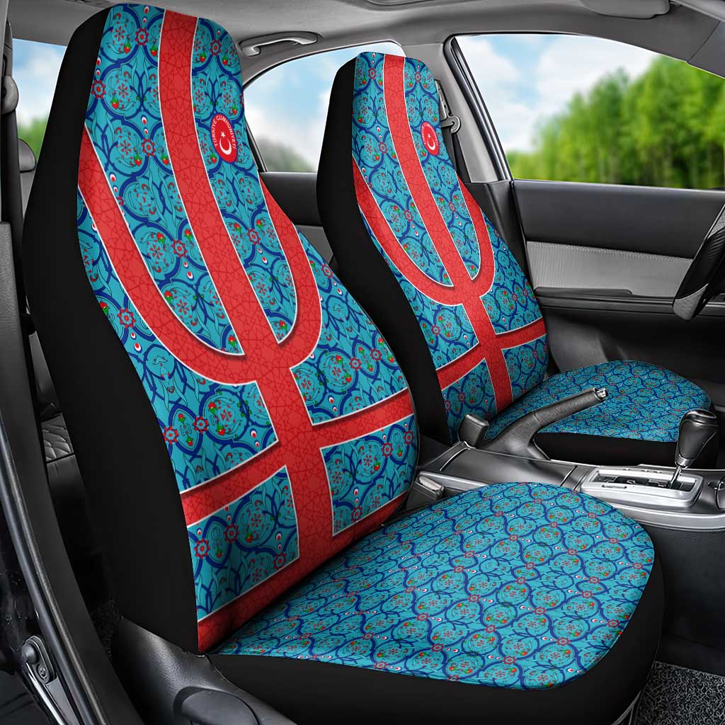Blue Turkish Traditional Pattern and Red Car Seat Cover with National Flag Emblem