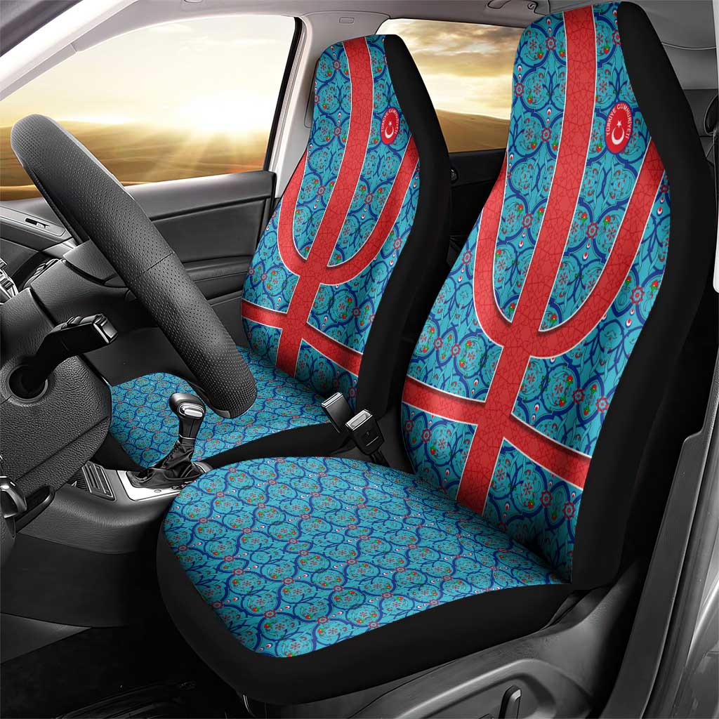 Blue Turkish Traditional Pattern and Red Car Seat Cover with National Flag Emblem