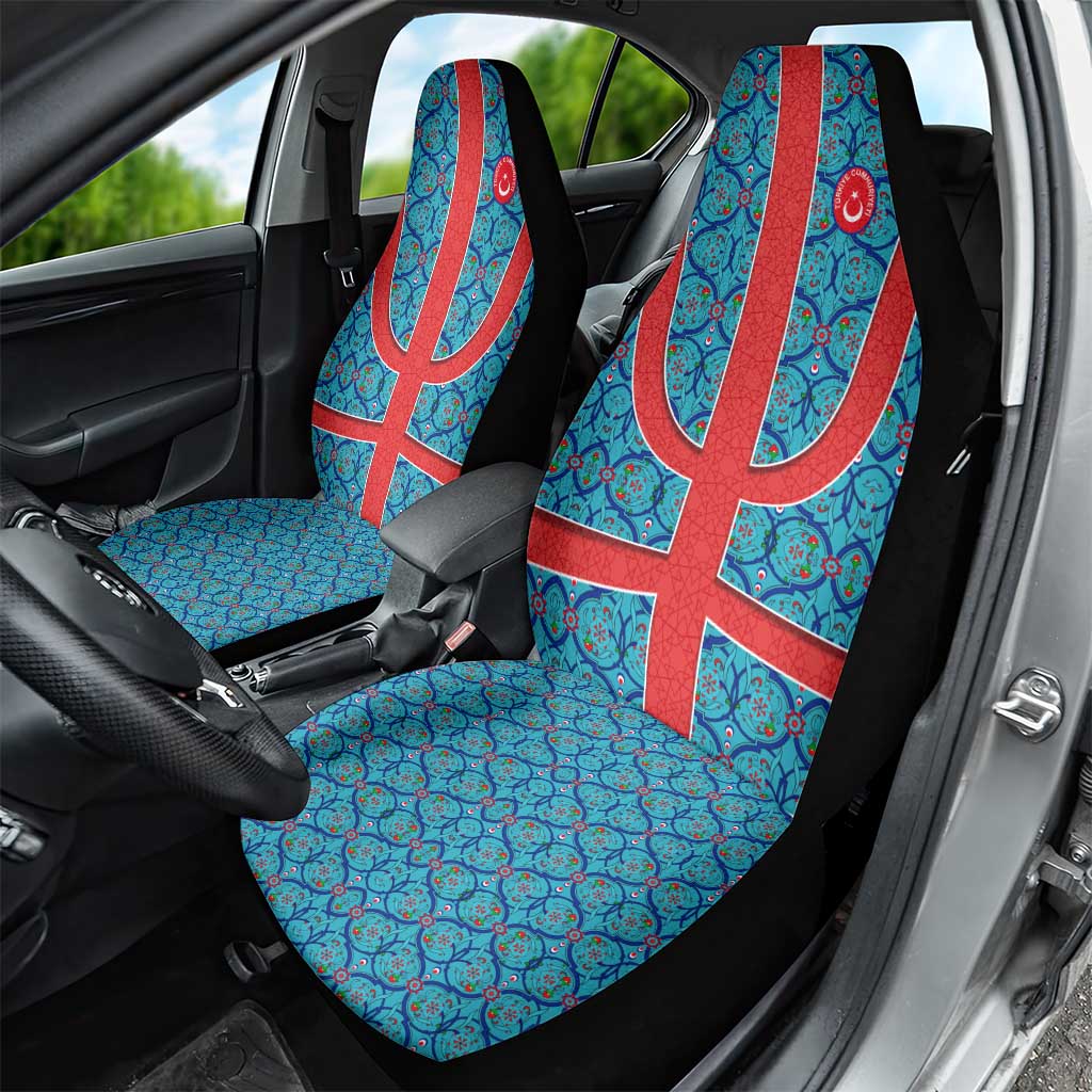 Blue Turkish Traditional Pattern and Red Car Seat Cover with National Flag Emblem