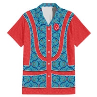 Blue Turkish Traditional Pattern and Red Family Matching Mermaid Dress and Hawaiian Shirt with National Flag Emblem