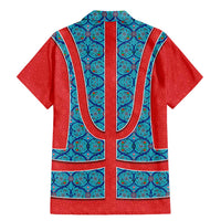 Blue Turkish Traditional Pattern and Red Family Matching Mermaid Dress and Hawaiian Shirt with National Flag Emblem