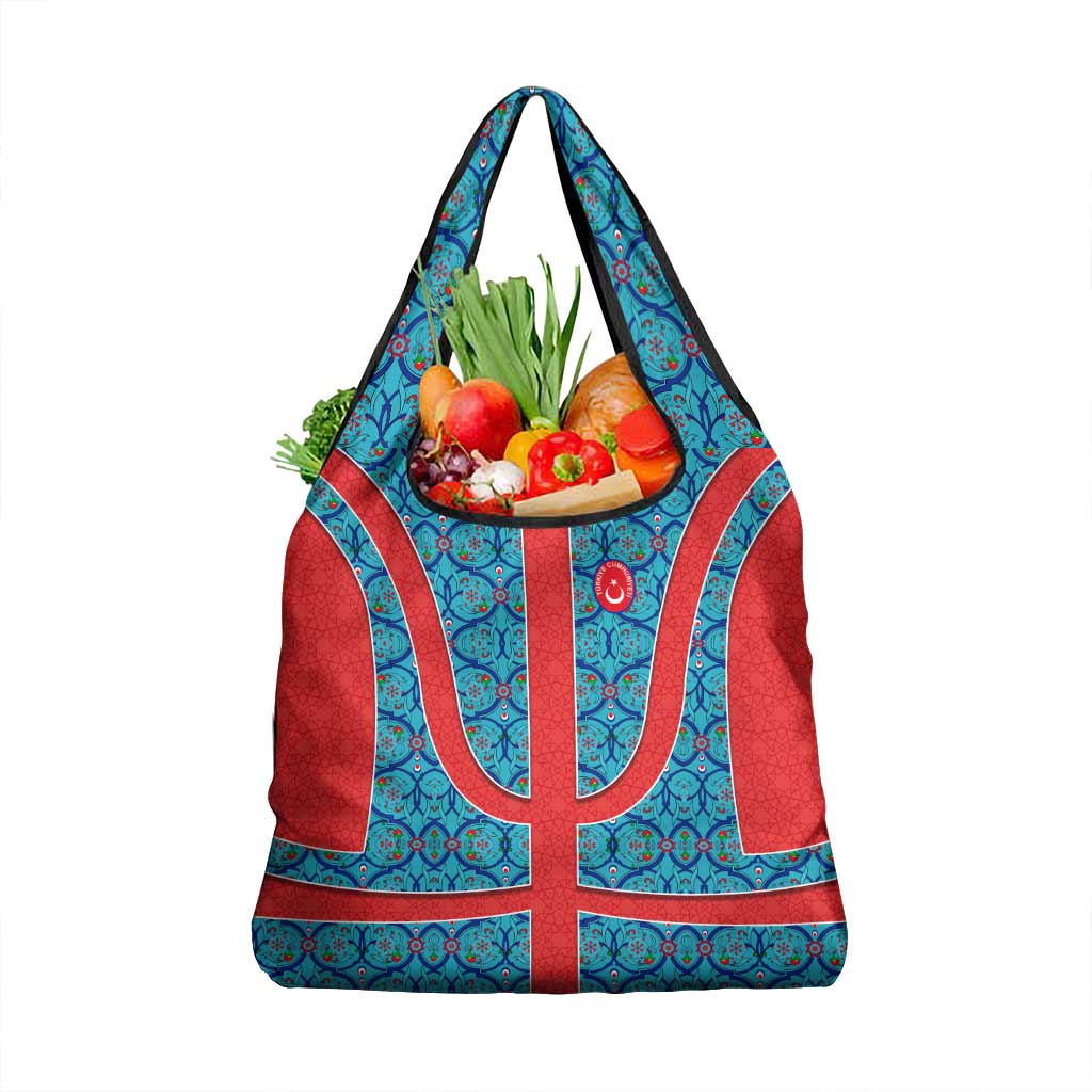 Blue Turkish Traditional Pattern and Red Grocery Bag with National Flag Emblem