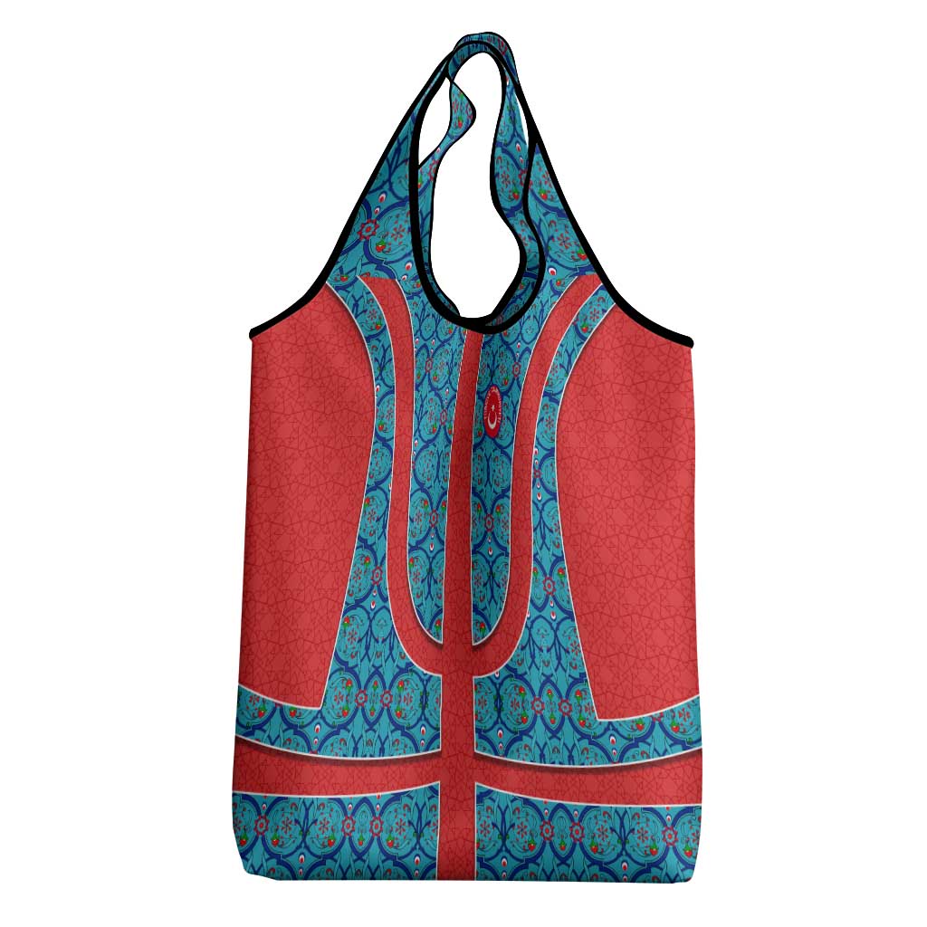 Blue Turkish Traditional Pattern and Red Grocery Bag with National Flag Emblem