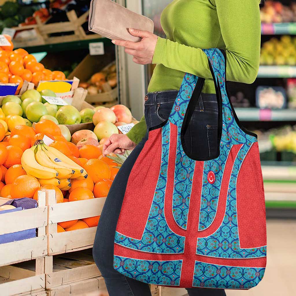 Blue Turkish Traditional Pattern and Red Grocery Bag with National Flag Emblem