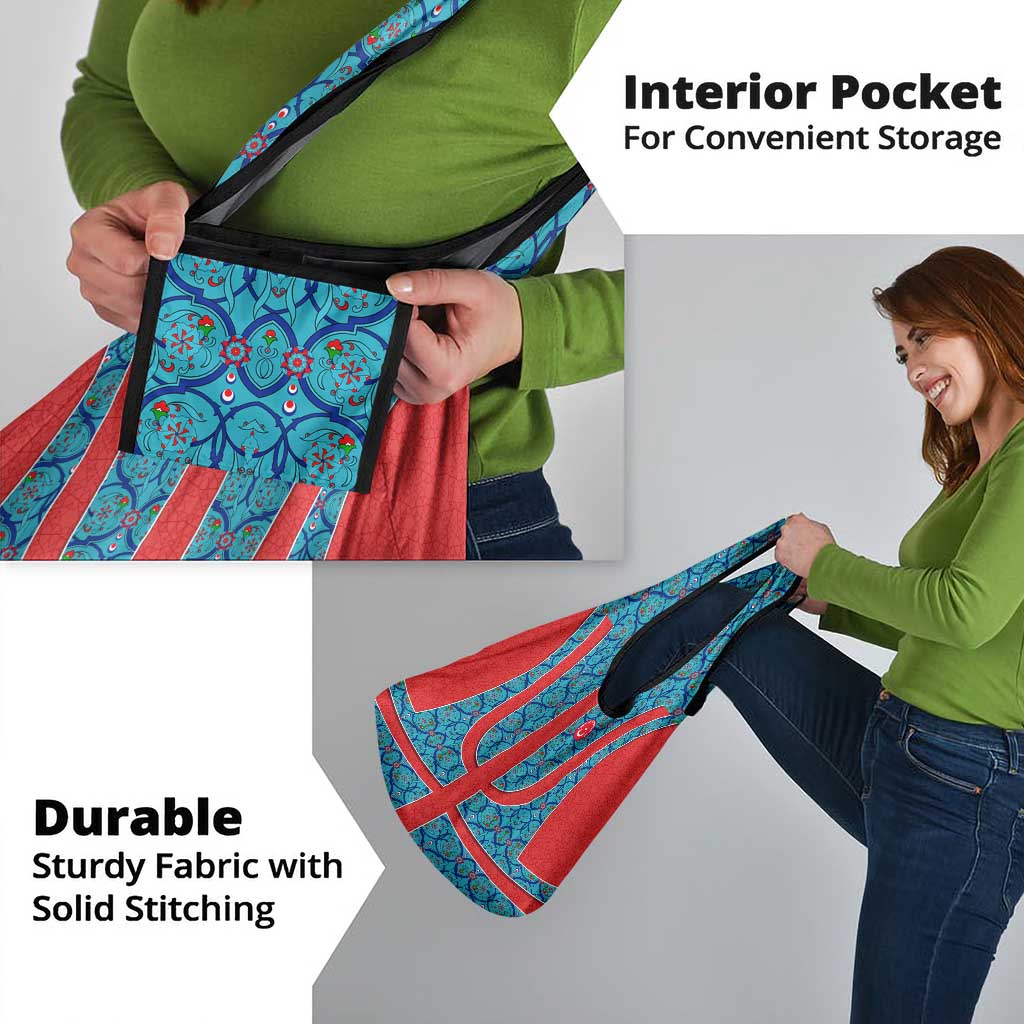 Blue Turkish Traditional Pattern and Red Grocery Bag with National Flag Emblem