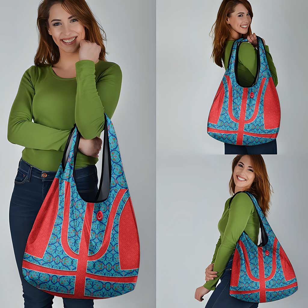 Blue Turkish Traditional Pattern and Red Grocery Bag with National Flag Emblem