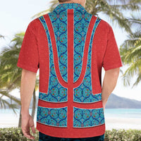 Blue Turkish Traditional Pattern and Red Hawaiian Shirt with National Flag Emblem