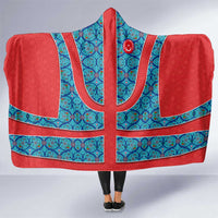 Blue Turkish Traditional Pattern and Red Hooded Blanket with National Flag Emblem