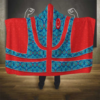 Blue Turkish Traditional Pattern and Red Hooded Blanket with National Flag Emblem