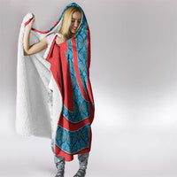 Blue Turkish Traditional Pattern and Red Hooded Blanket with National Flag Emblem