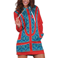 Blue Turkish Traditional Pattern and Red Hoodie Dress with National Flag Emblem