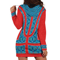 Blue Turkish Traditional Pattern and Red Hoodie Dress with National Flag Emblem