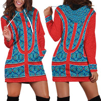 Blue Turkish Traditional Pattern and Red Hoodie Dress with National Flag Emblem