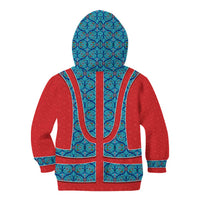 Blue Turkish Traditional Pattern and Red Kid Hoodie with National Flag Emblem