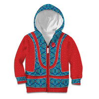 Blue Turkish Traditional Pattern and Red Kid Hoodie with National Flag Emblem