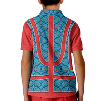 Blue Turkish Traditional Pattern and Red Kid Polo Shirt with National Flag Emblem