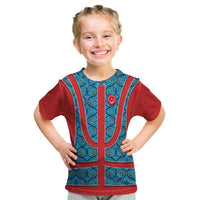 Blue Turkish Traditional Pattern and Red Kid T Shirt with National Flag Emblem
