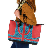 Blue Turkish Traditional Pattern and Red Leather Tote Bag with National Flag Emblem