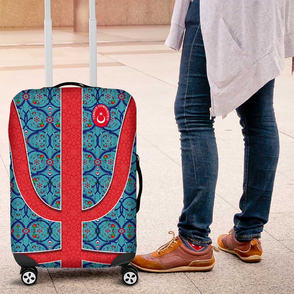 Blue Turkish Traditional Pattern and Red Luggage Cover with National Flag Emblem