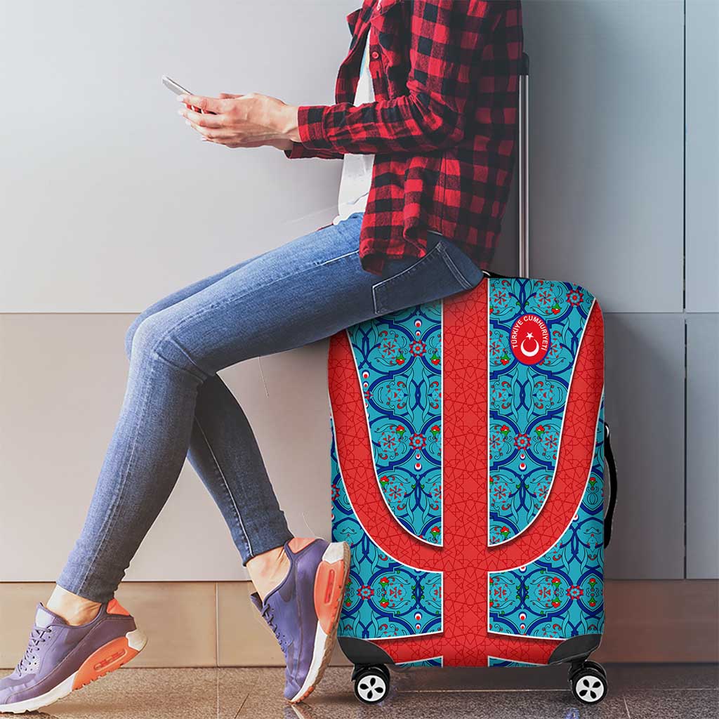 Blue Turkish Traditional Pattern and Red Luggage Cover with National Flag Emblem