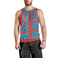 Blue Turkish Traditional Pattern and Red Men Tank Top with National Flag Emblem