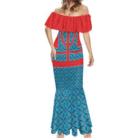 Blue Turkish Traditional Pattern and Red Mermaid Dress with National Flag Emblem