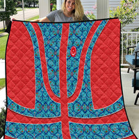 Blue Turkish Traditional Pattern and Red Quilt with National Flag Emblem