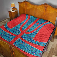 Blue Turkish Traditional Pattern and Red Quilt with National Flag Emblem