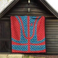 Blue Turkish Traditional Pattern and Red Quilt with National Flag Emblem