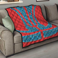 Blue Turkish Traditional Pattern and Red Quilt with National Flag Emblem