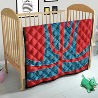 Blue Turkish Traditional Pattern and Red Quilt with National Flag Emblem