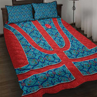 Blue Turkish Traditional Pattern and Red Quilt Bed Set with National Flag Emblem