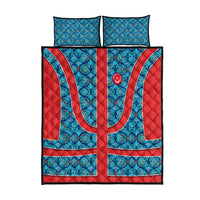 Blue Turkish Traditional Pattern and Red Quilt Bed Set with National Flag Emblem