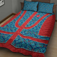 Blue Turkish Traditional Pattern and Red Quilt Bed Set with National Flag Emblem